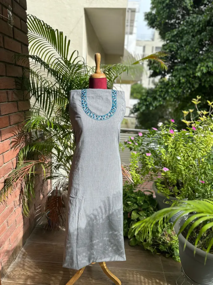 handembroidered french knot pattern kurta fabric