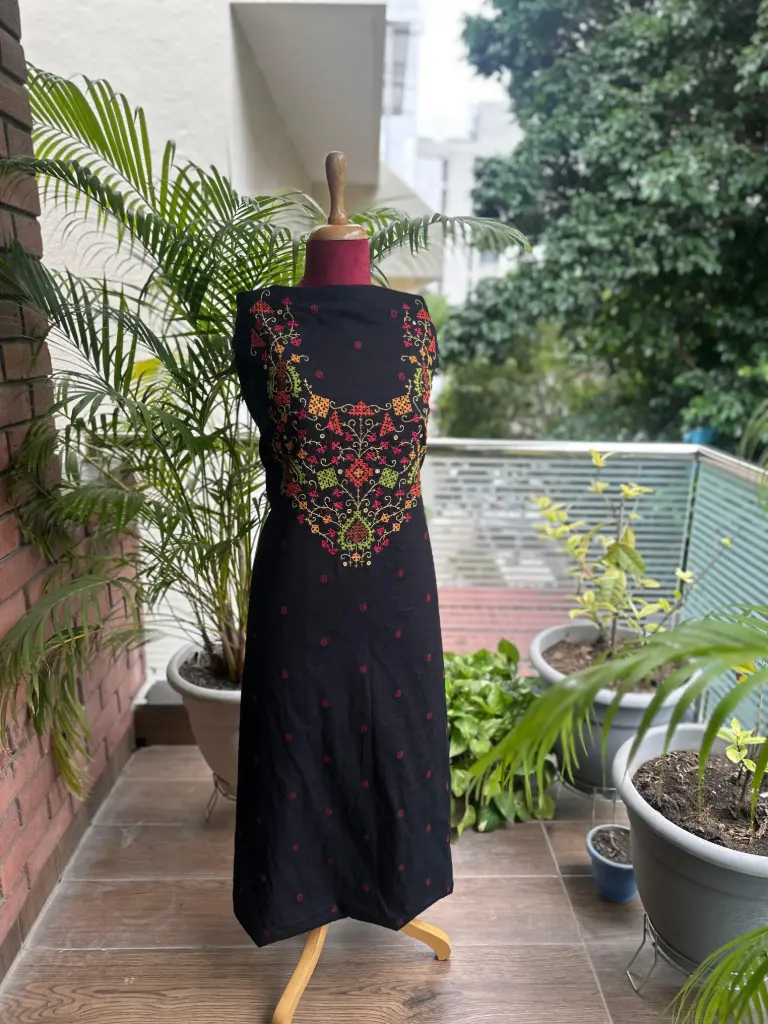 Black Cotton Kurta with Hand Embroidery