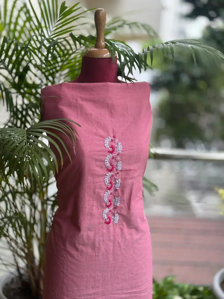 Pink Malai Cotton Kurta and Dupatta Fabric