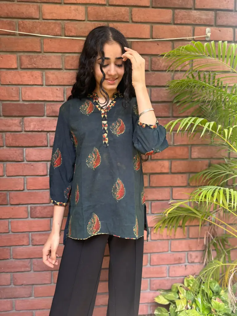 Green Ajrakh Short Kurti