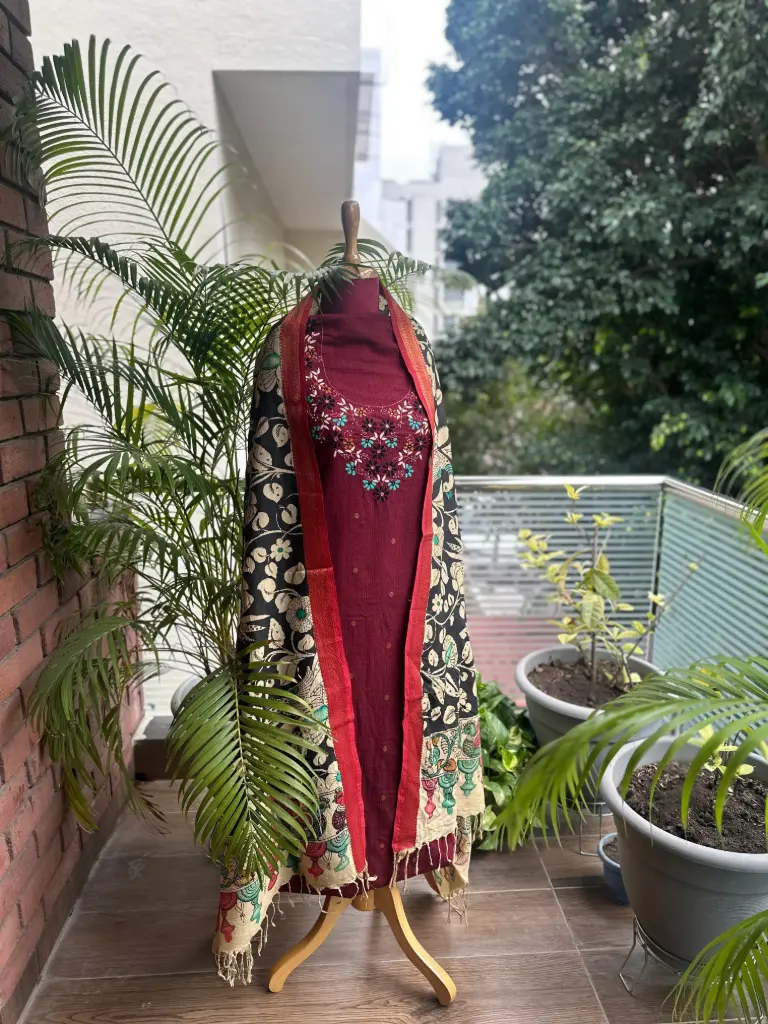 Plum Red Kurta with Kalamkari Dupatta