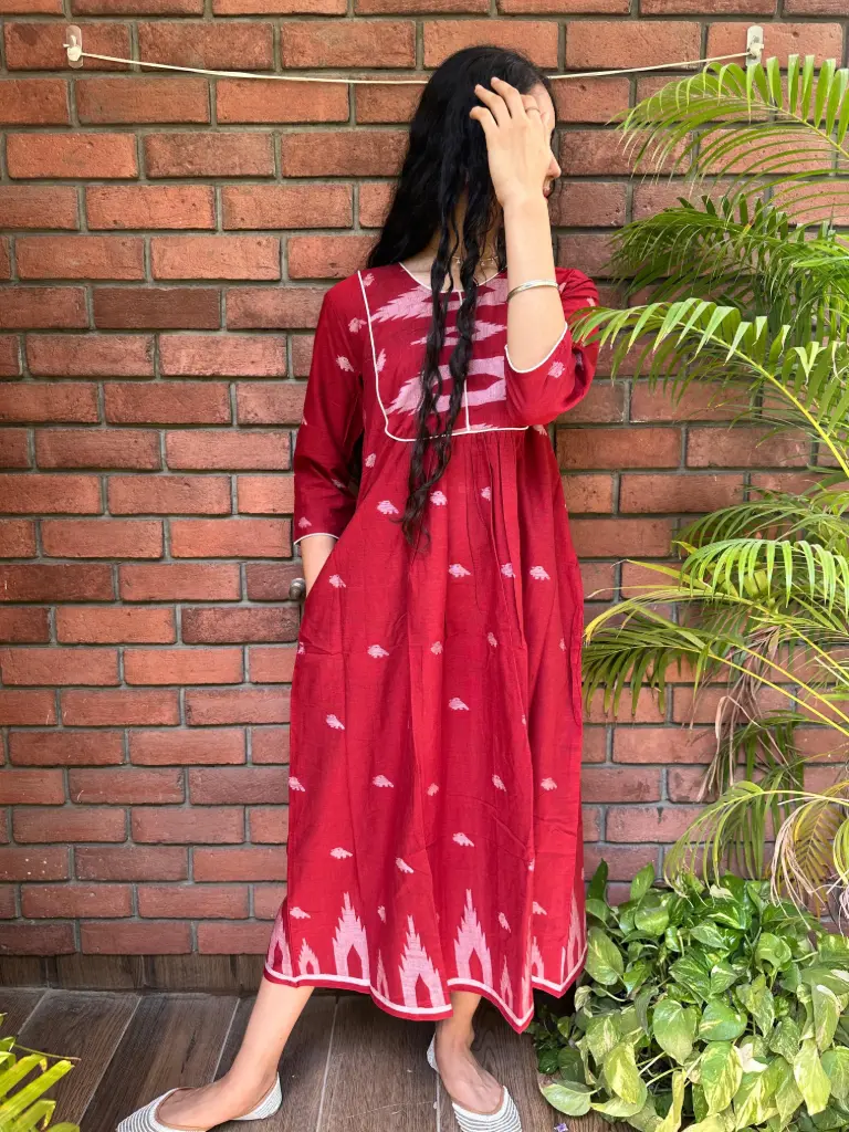 Red Jamdani Cotton Kurti