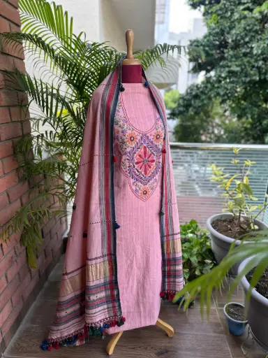 Pink Cotton Kurta with Bhujodi Dupatta