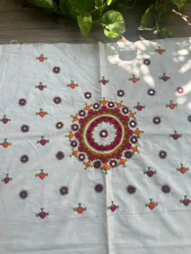 White blouse with Orange and Brown Handembroidery