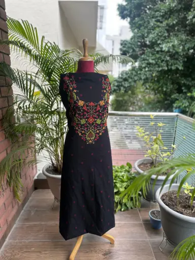 Black Cotton Kurta with Hand Embroidery