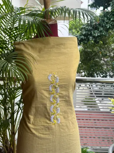 Yellow Cotton Kurta and Bottom Fabric