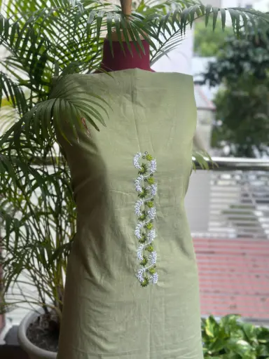Green Malai Cotton Kurta and Bottom Fabric